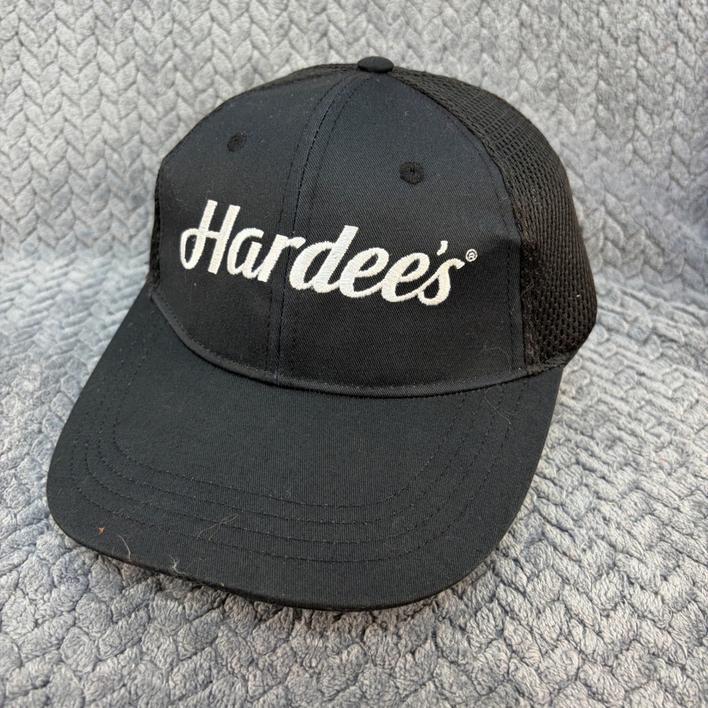 Hardees Restaurant Logo Trucker Hat Black Mesh Back Adjustable Star Logo Cap